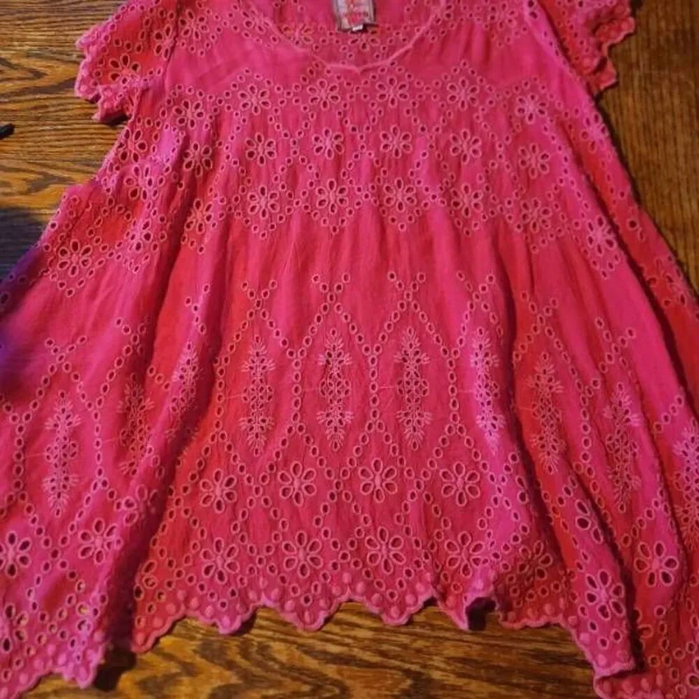 Johnny Was Pink Pippa Floral Eyelet Tunic sz XS